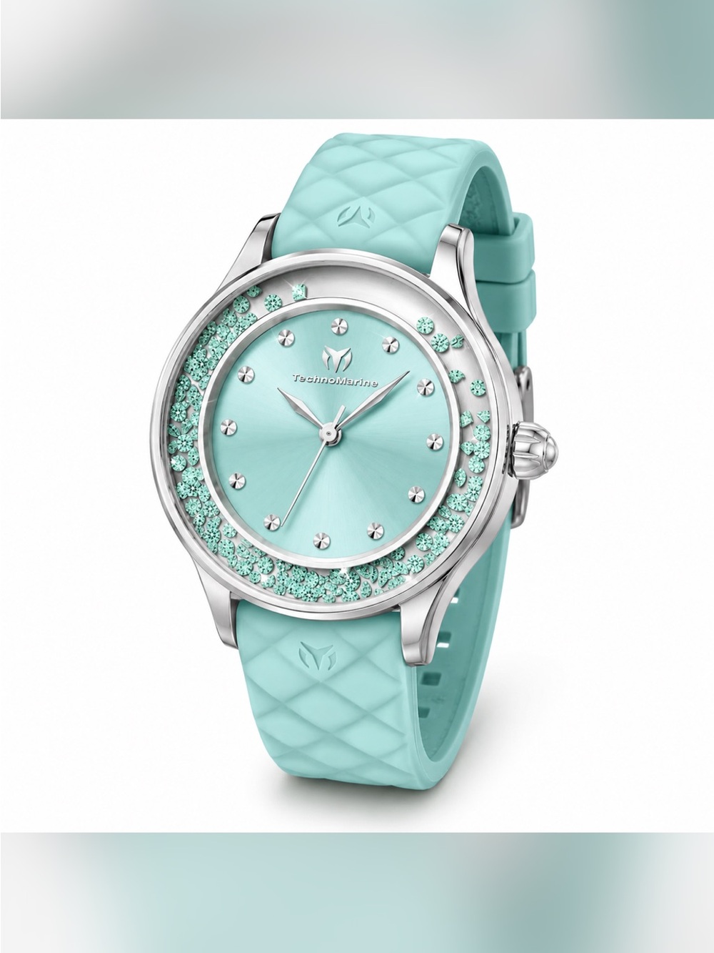 Invicta Technomarine Mint Blue Silicone Strap Crystal Accent Watch